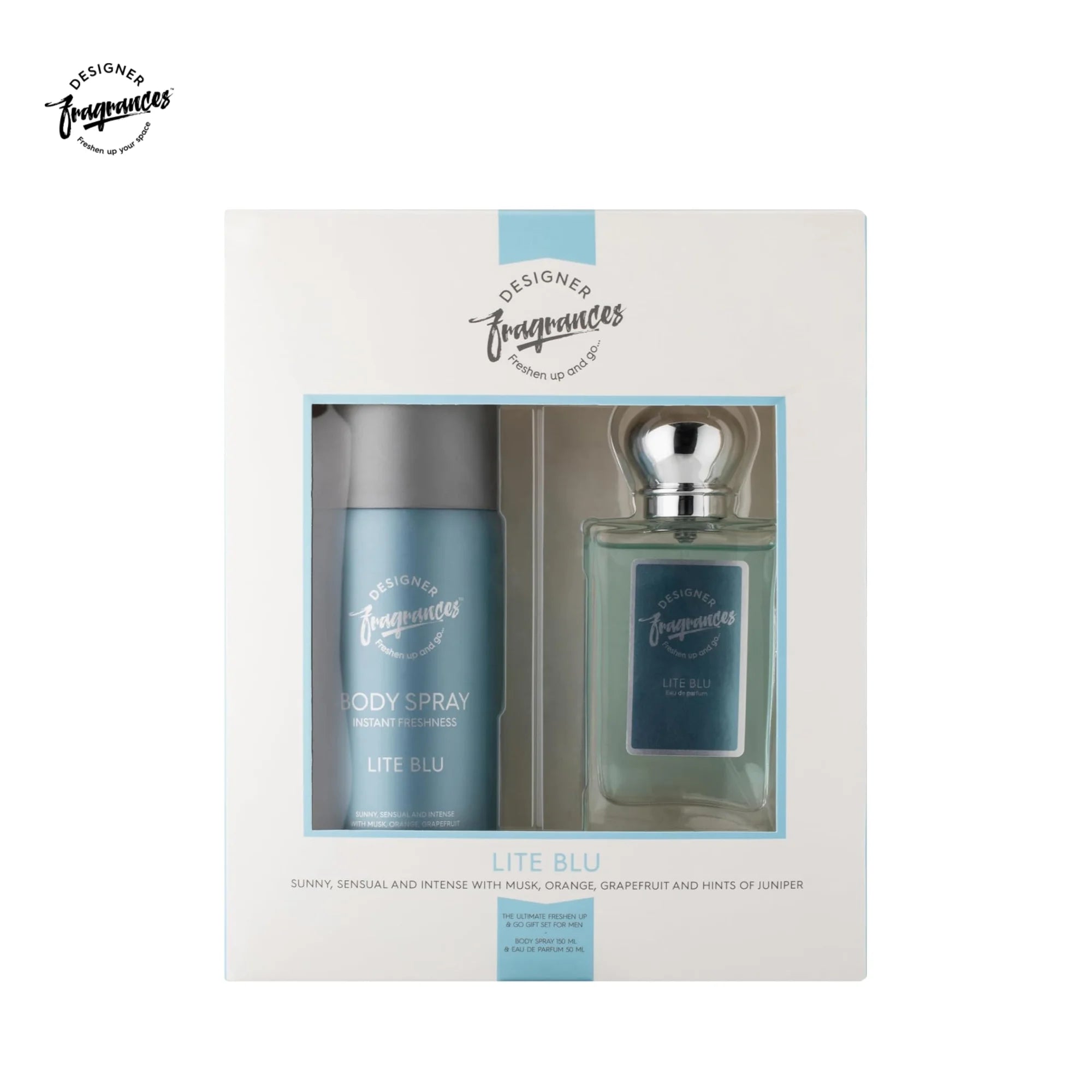 Designer Fragrances Lite Blu Men’s Gift Set | 150ml Body Spray + 50ml Eau De Parfum
