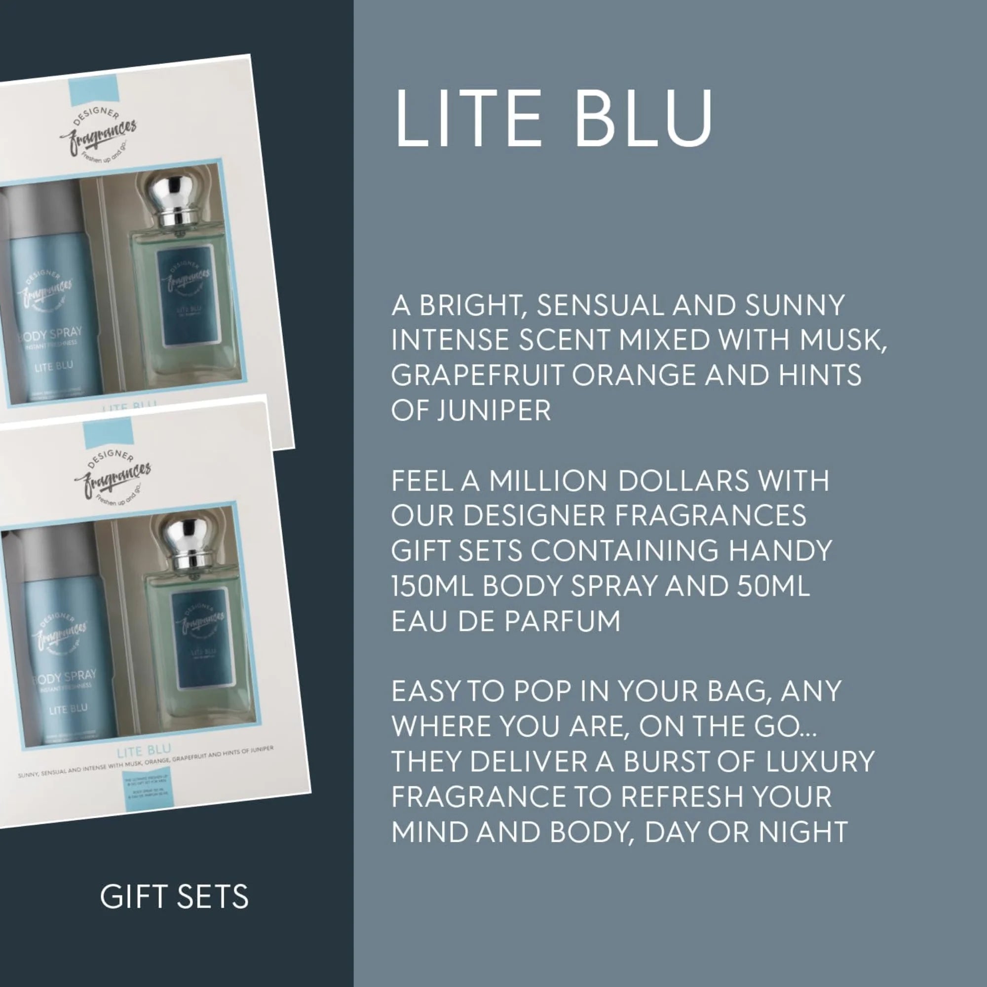 Designer Fragrances Lite Blu Men’s Gift Set | 150ml Body Spray + 50ml Eau De Parfum