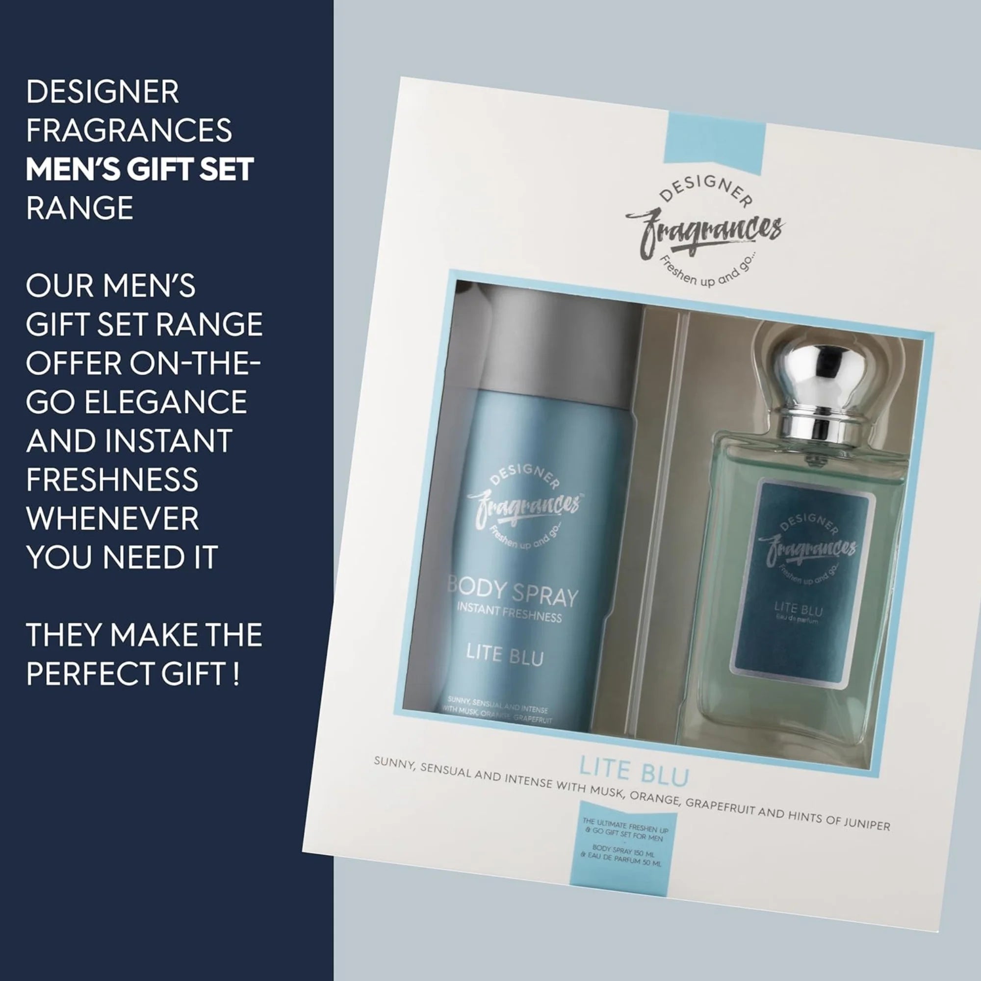 Designer Fragrances Lite Blu Men’s Gift Set | 150ml Body Spray + 50ml Eau De Parfum