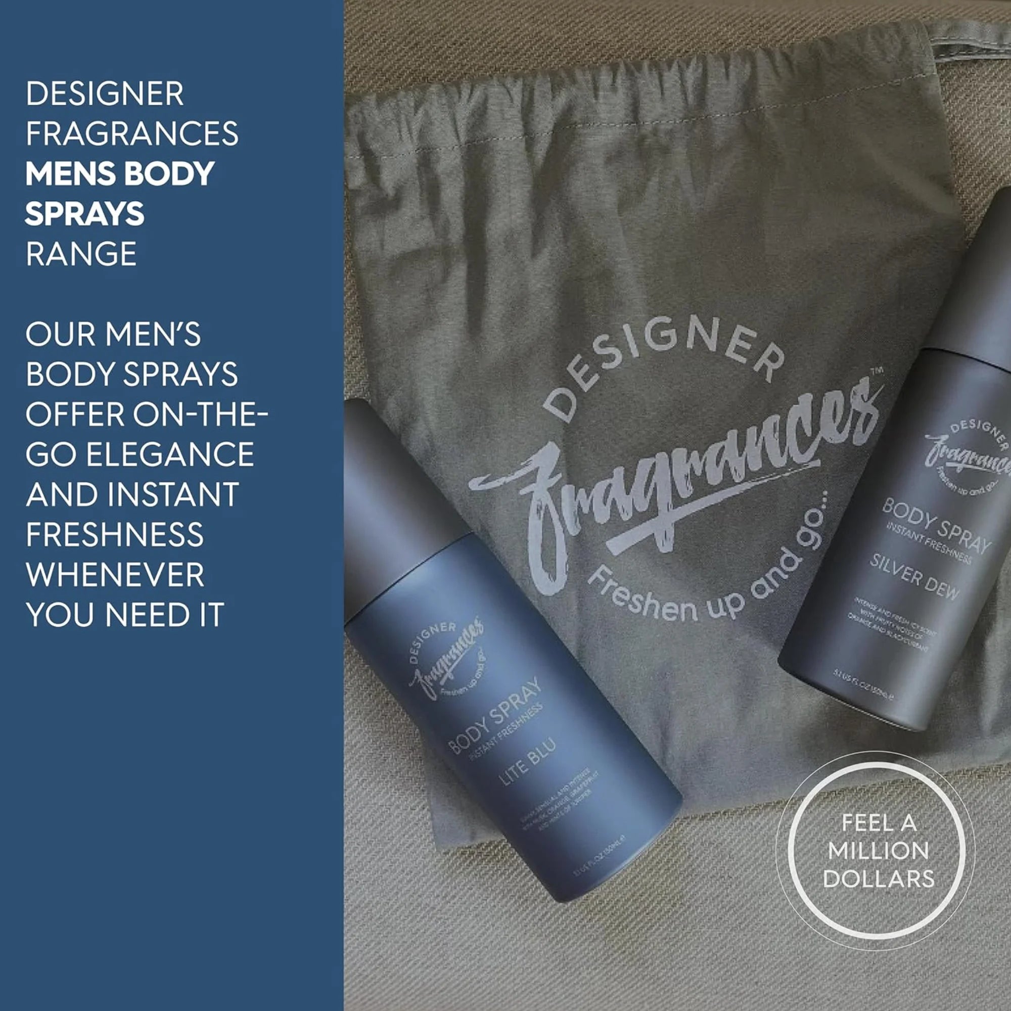 Designer Fragrances Men’s Body Spray Deodorant 4 Pack Bundle 150ml | Azul, Lite Blu, One Billion, Ventus