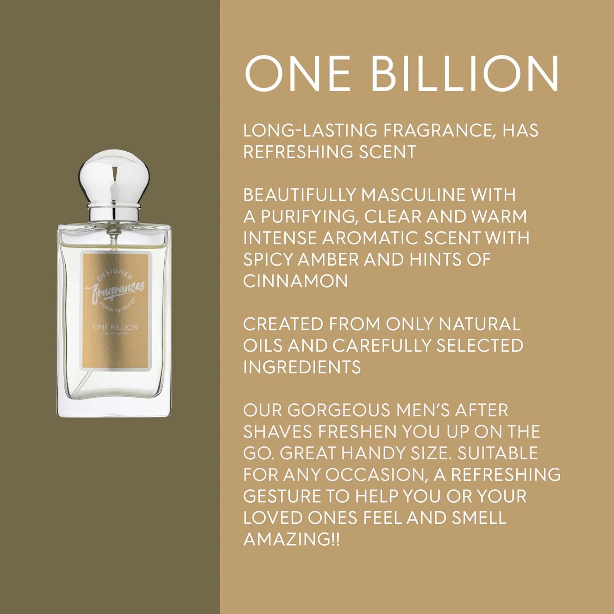 Designer Fragrances One Billion Men’s Eau De Parfum Aftershave Spray 50ml | Long Lasting Masculine Scent