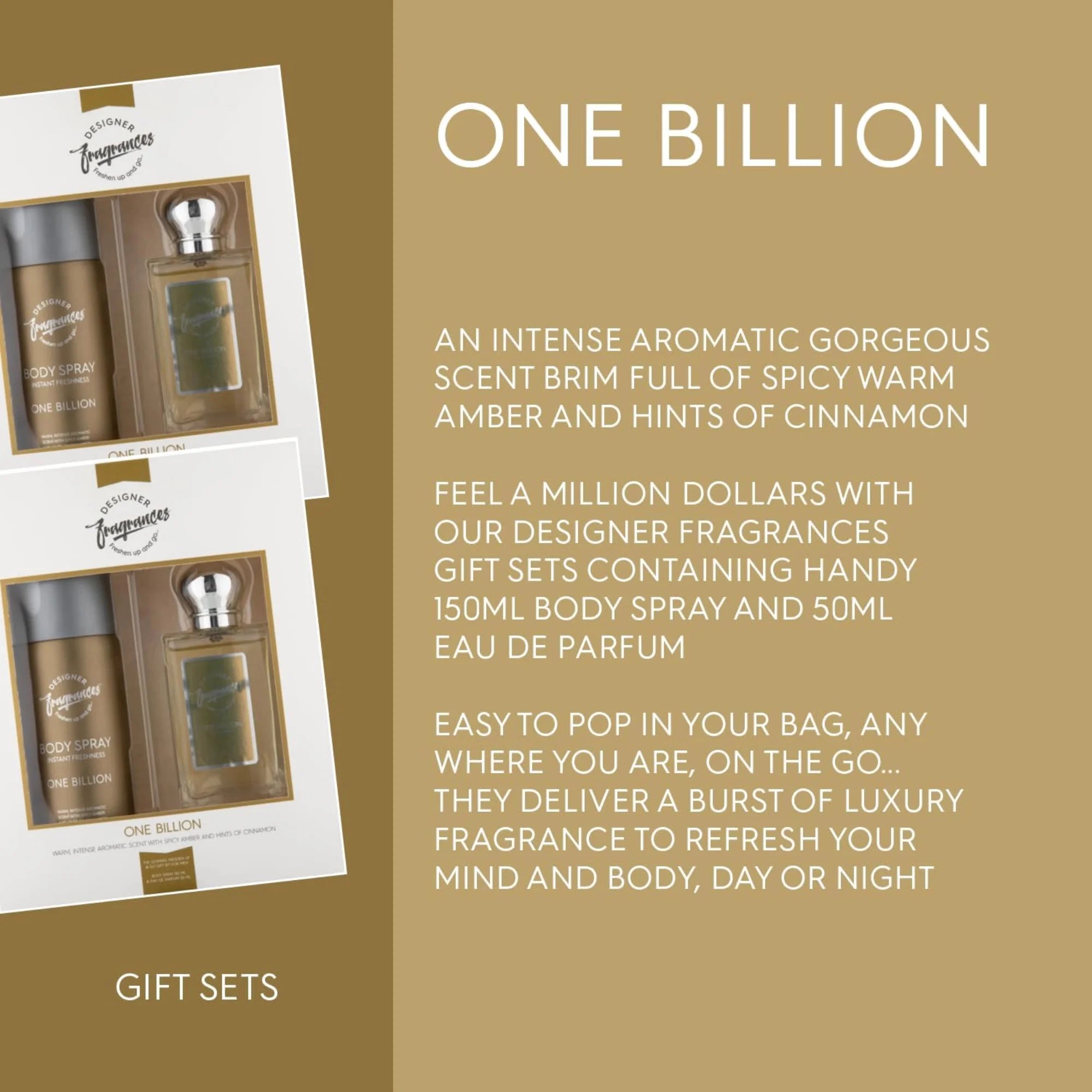 Designer Fragrances One Billion Men’s Gift Set | 150ml Body Spray + 50ml Eau De Parfum