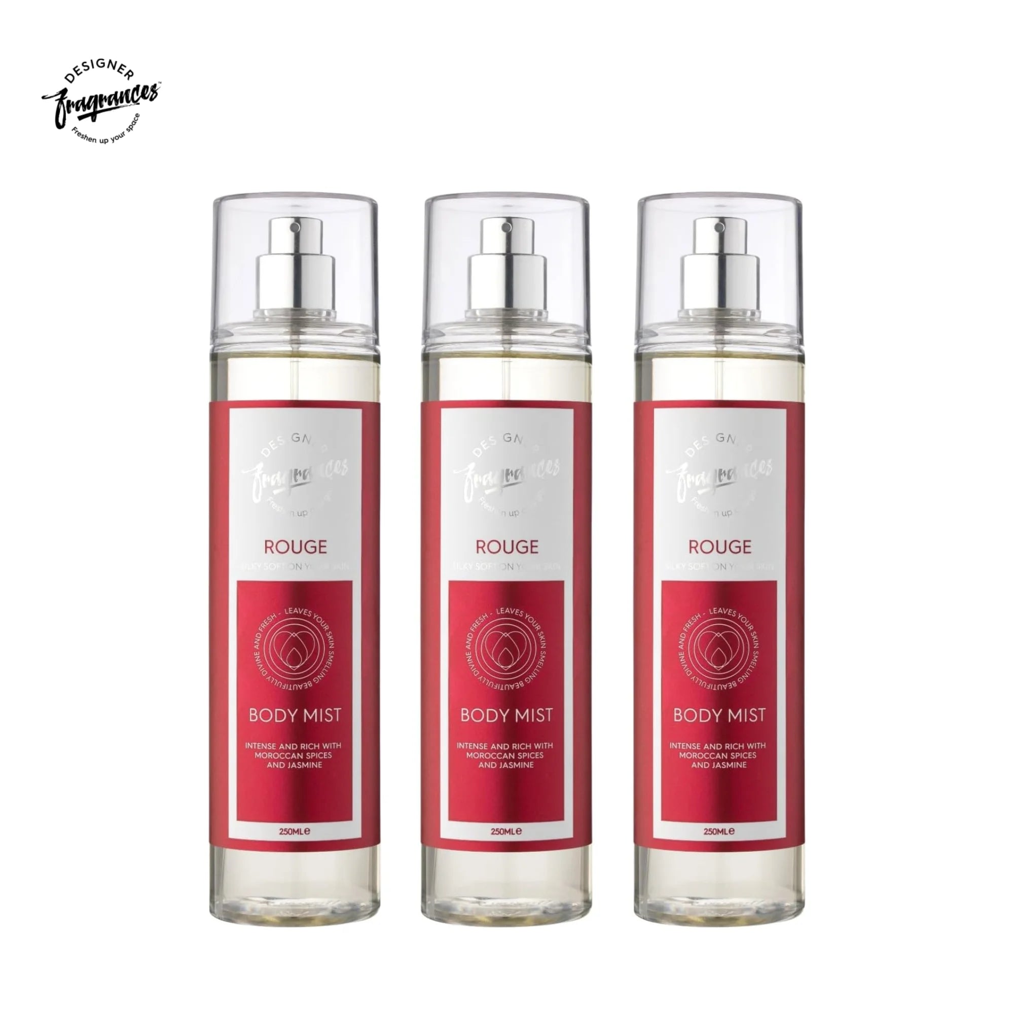 Designer Fragrances Rouge Women’s Body Mist Spray Bundle 3 Pack 250ml | Hydrating Fresh Mist