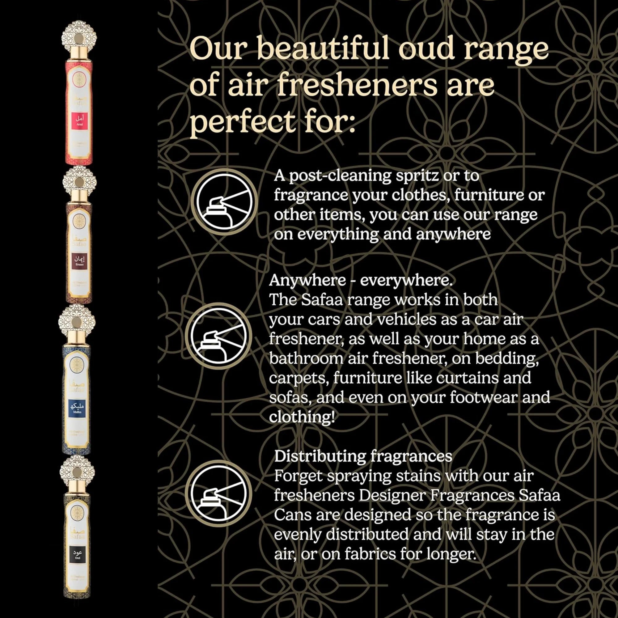 Designer Fragrances Safaa Oud Air Freshener 3 Pack Bundle 300ml | Luxury Odour Neutraliser