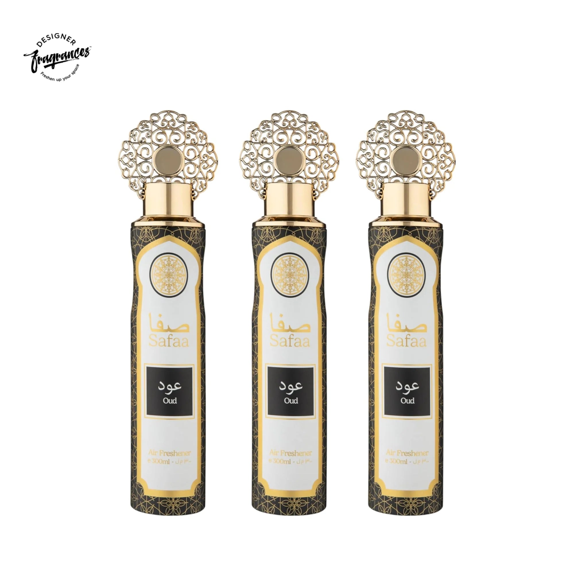 Designer Fragrances Safaa Oud Air Freshener 3 Pack Bundle 300ml | Luxury Odour Neutraliser