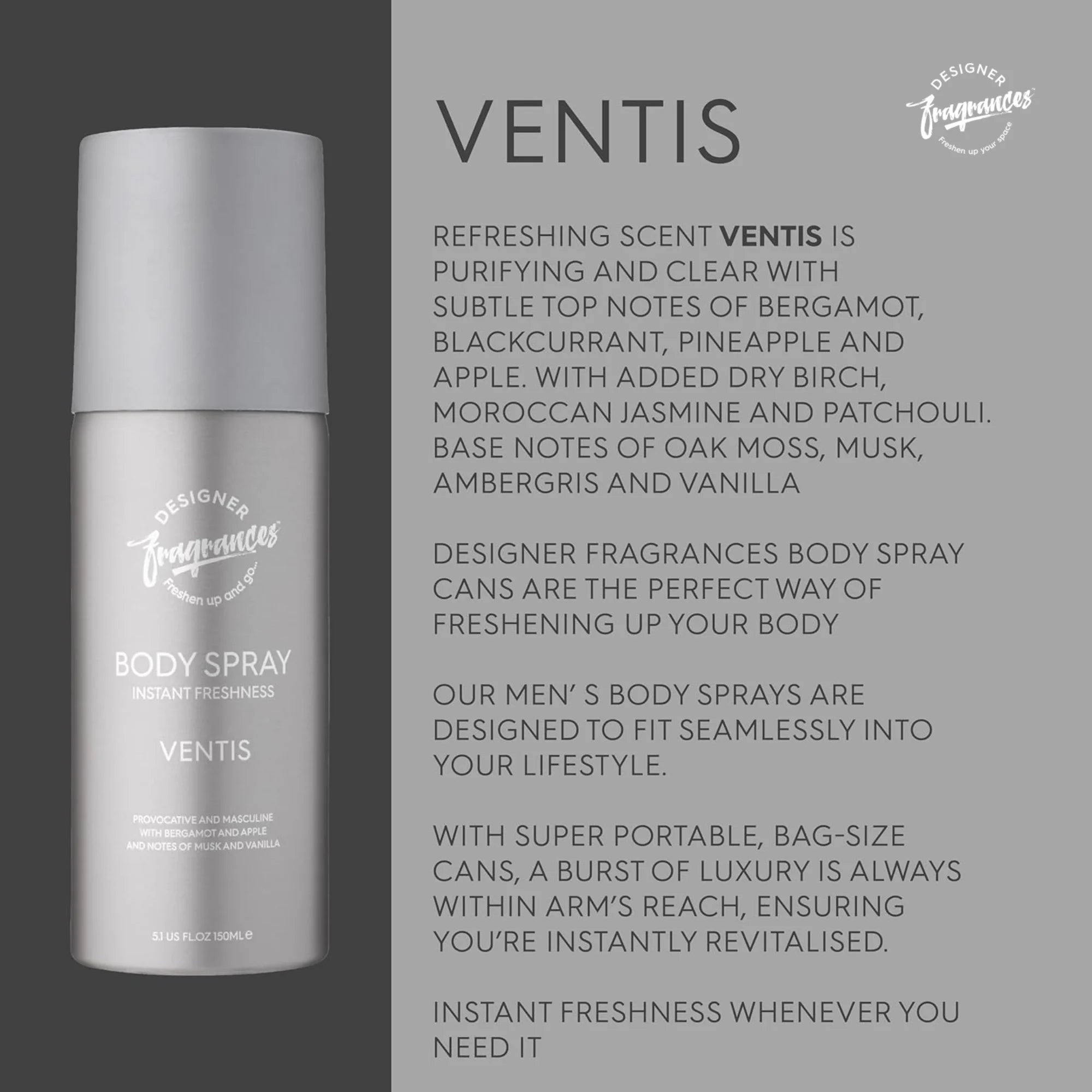 Designer Fragrances Single Pack Ventus Men’s Body Spray Deodorant | 150ml