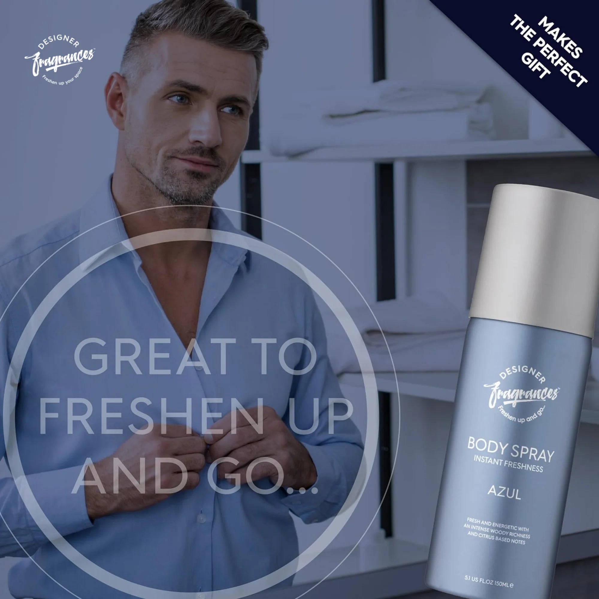 Designer Fragrances Men’s Body Spray Deodorant 4 Pack Bundle 150ml | Azul, Lite Blu, One Billion, Ventus