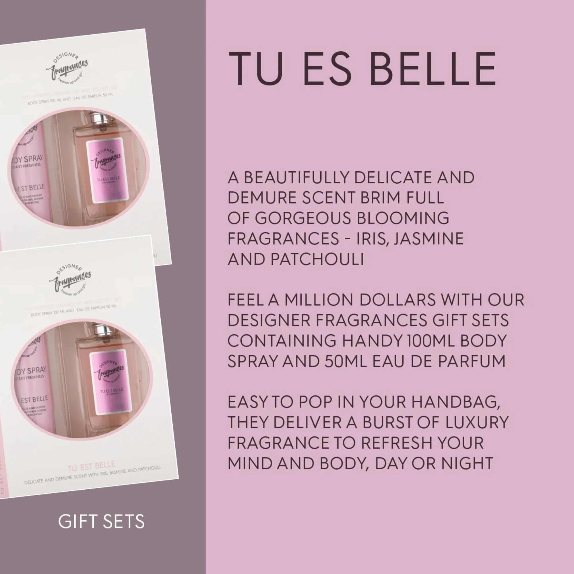 Designer Fragrances Tu Est Belle Women’s Gift Set | 100ml Body Spray + 50ml Eau De Parfum