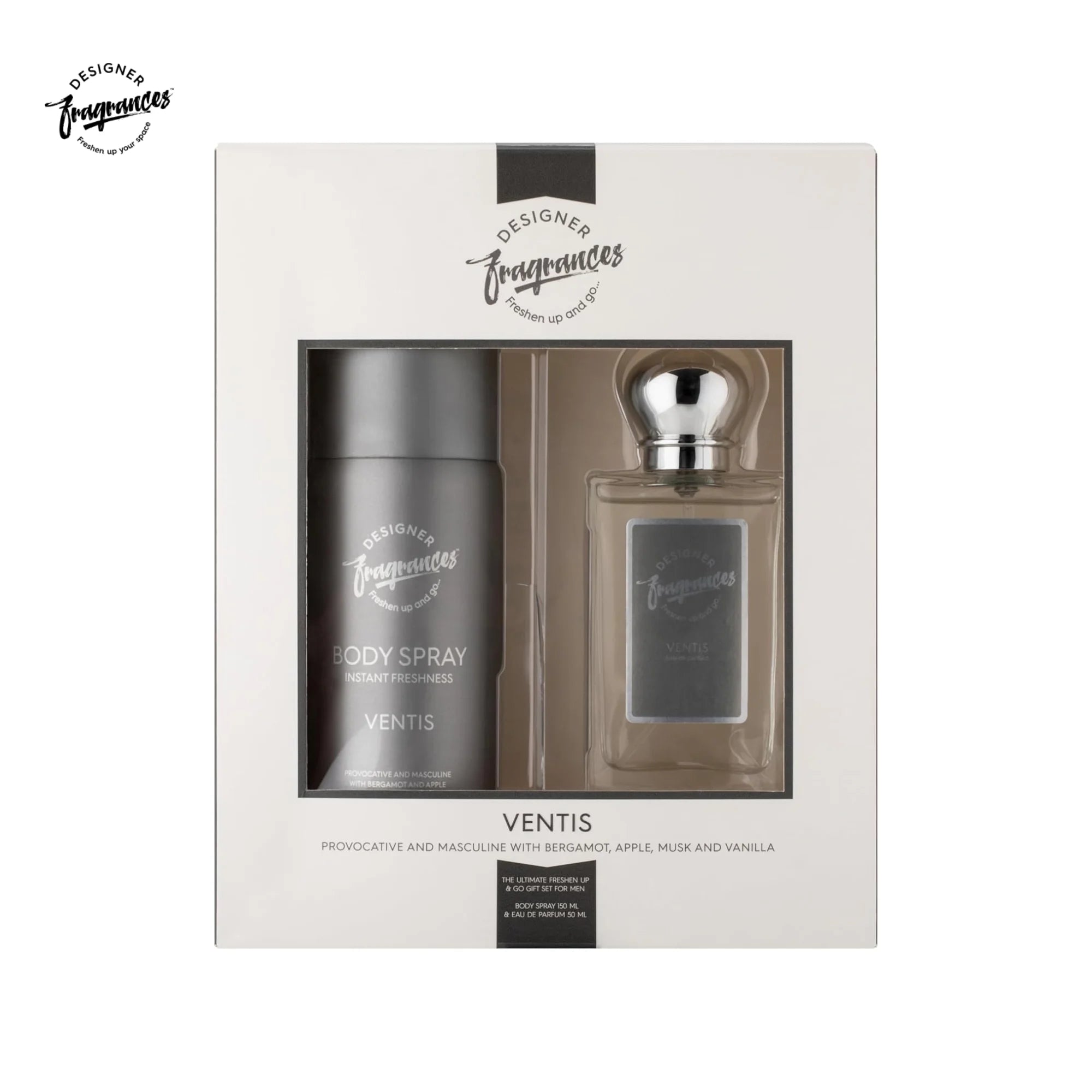 Designer Fragrances Ventus Men’s Gift Set | 150ml Body Spray + 50ml Eau De Parfum