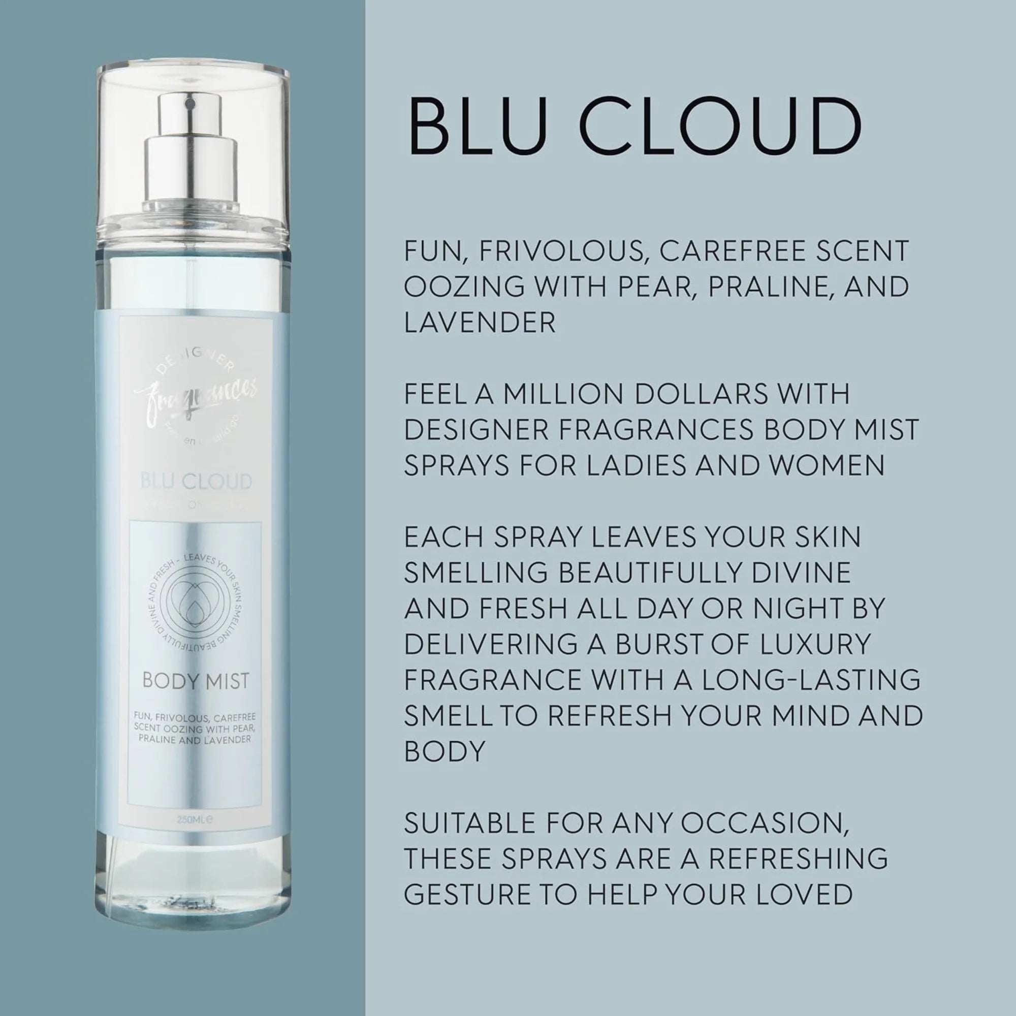 Designer Fragrances Women’s Body Mist Spray Bundle 3 Pack 250ml | Blu Cloud, Only One, Orchyd