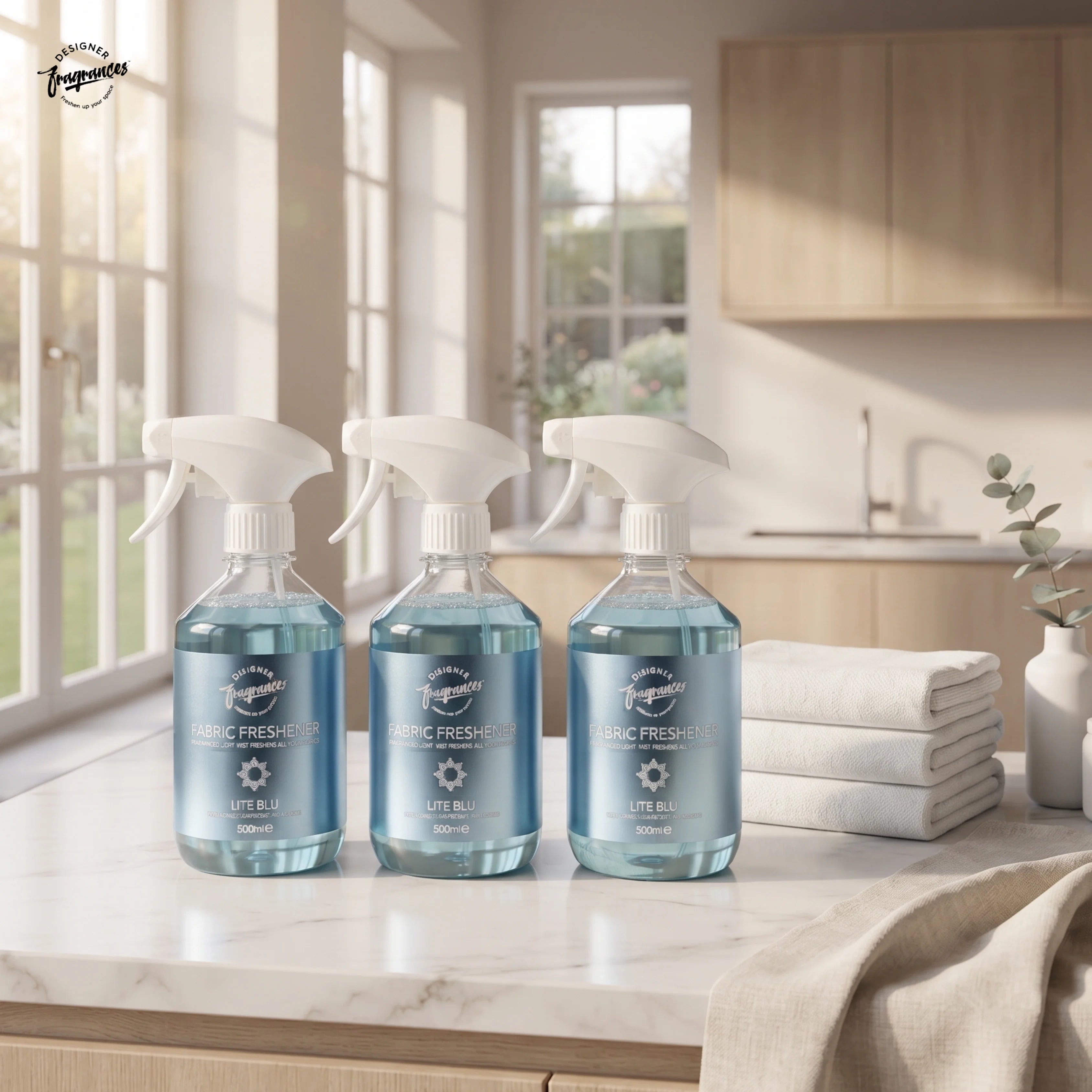 Designer Fragrances Fabric Freshener Lite Blue Pack of 3 | Long-Lasting Fresh Aquatic Fragrance | 500ml Each
