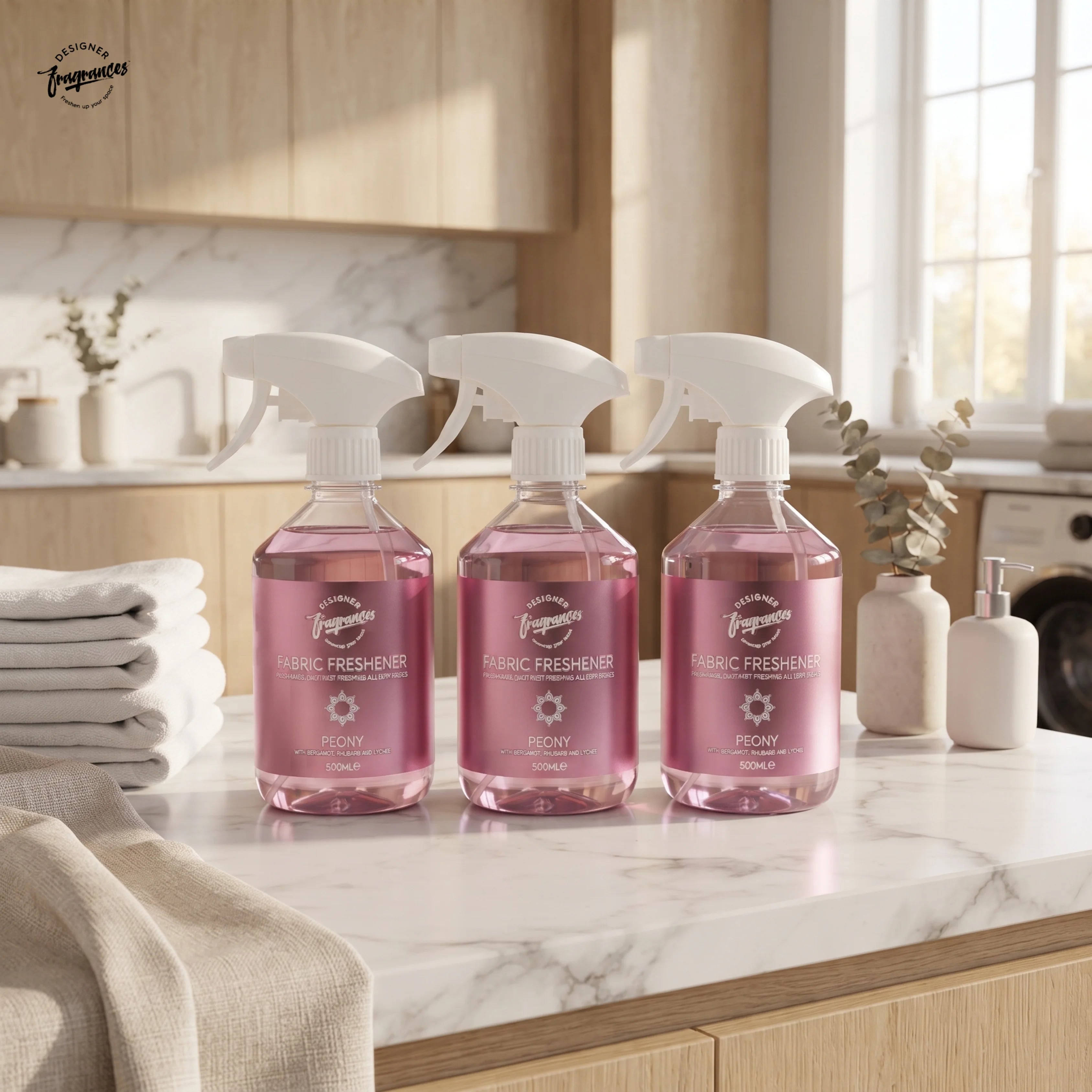 Designer Fragrances Fabric Freshener Peony Pack of 3 | Long-Lasting Floral Freshness | 500ml Each
