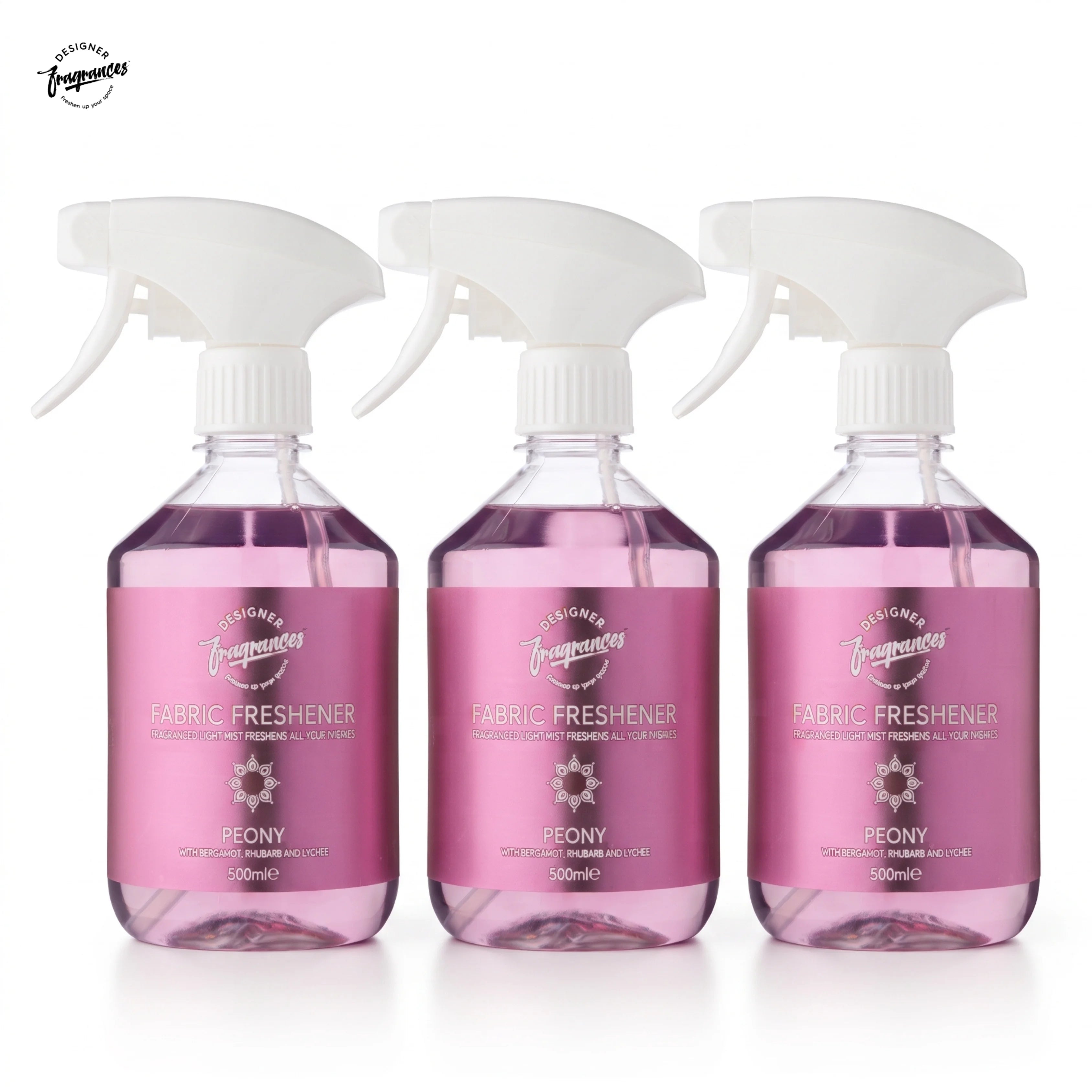 Designer Fragrances Fabric Freshener Peony Pack of 3 | Long-Lasting Floral Freshness | 500ml Each