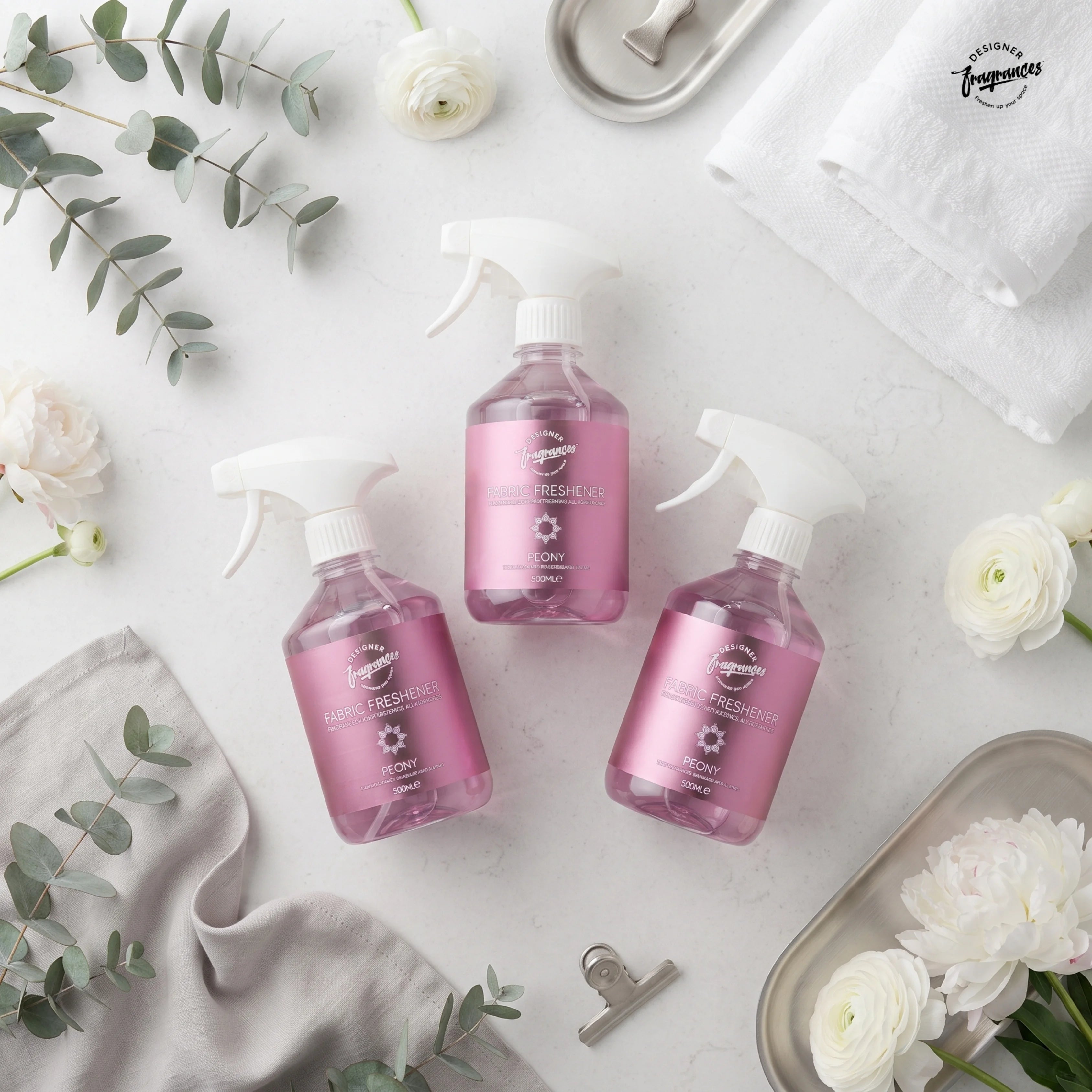 Designer Fragrances Fabric Freshener Peony Pack of 3 | Long-Lasting Floral Freshness | 500ml Each