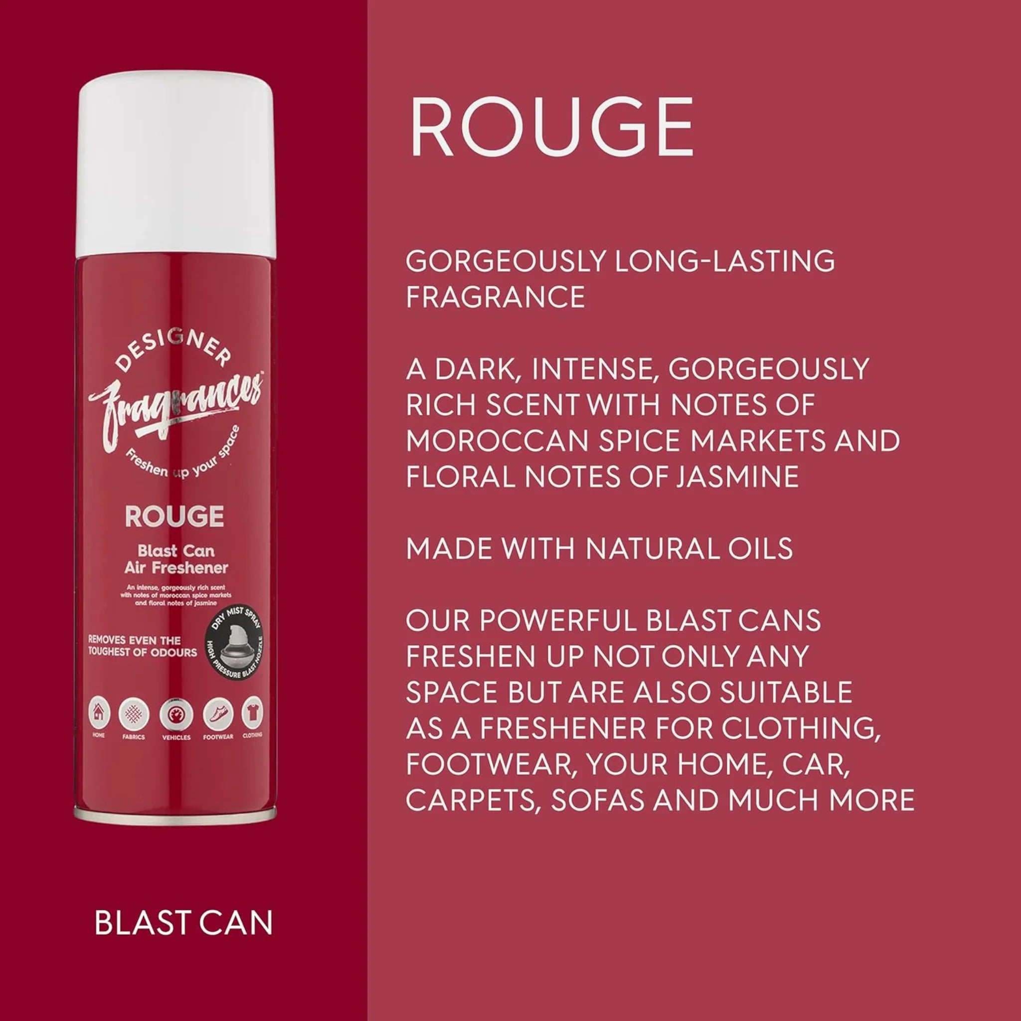 Rouge Blast Can Air Freshener 4 Pack - Long-Lasting Dry Mist 300ml