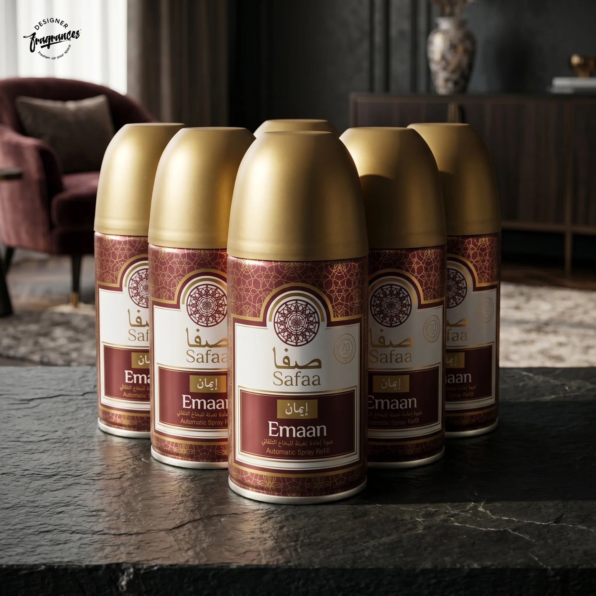 Safaa Emaan Automatic Room Spray Refill 6 Pack | Universal Air Freshener Refills | 250ml Each