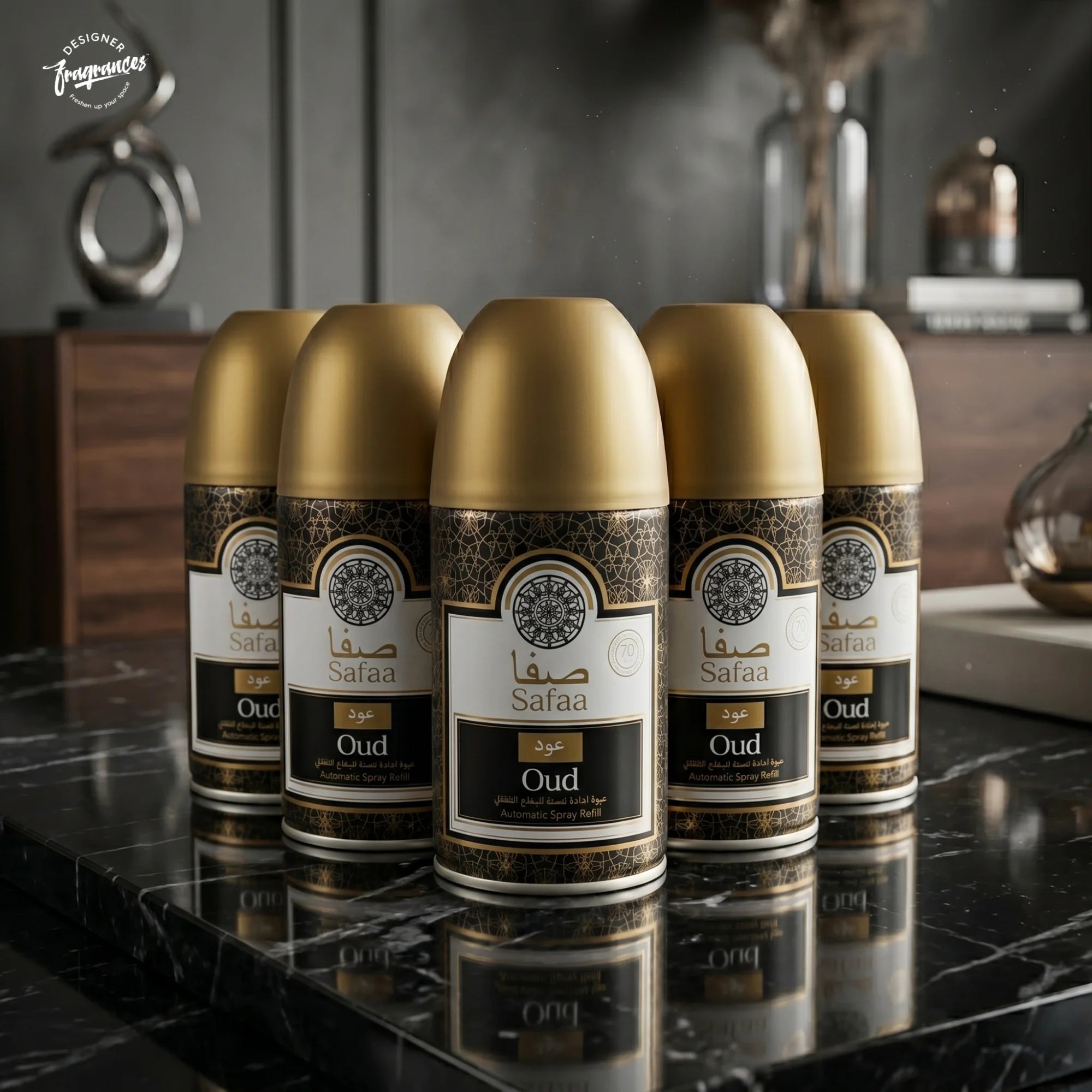 Safaa Oud Automatic Room Spray Refill 6 Pack | Universal Air Freshener Refills | 250ml Each