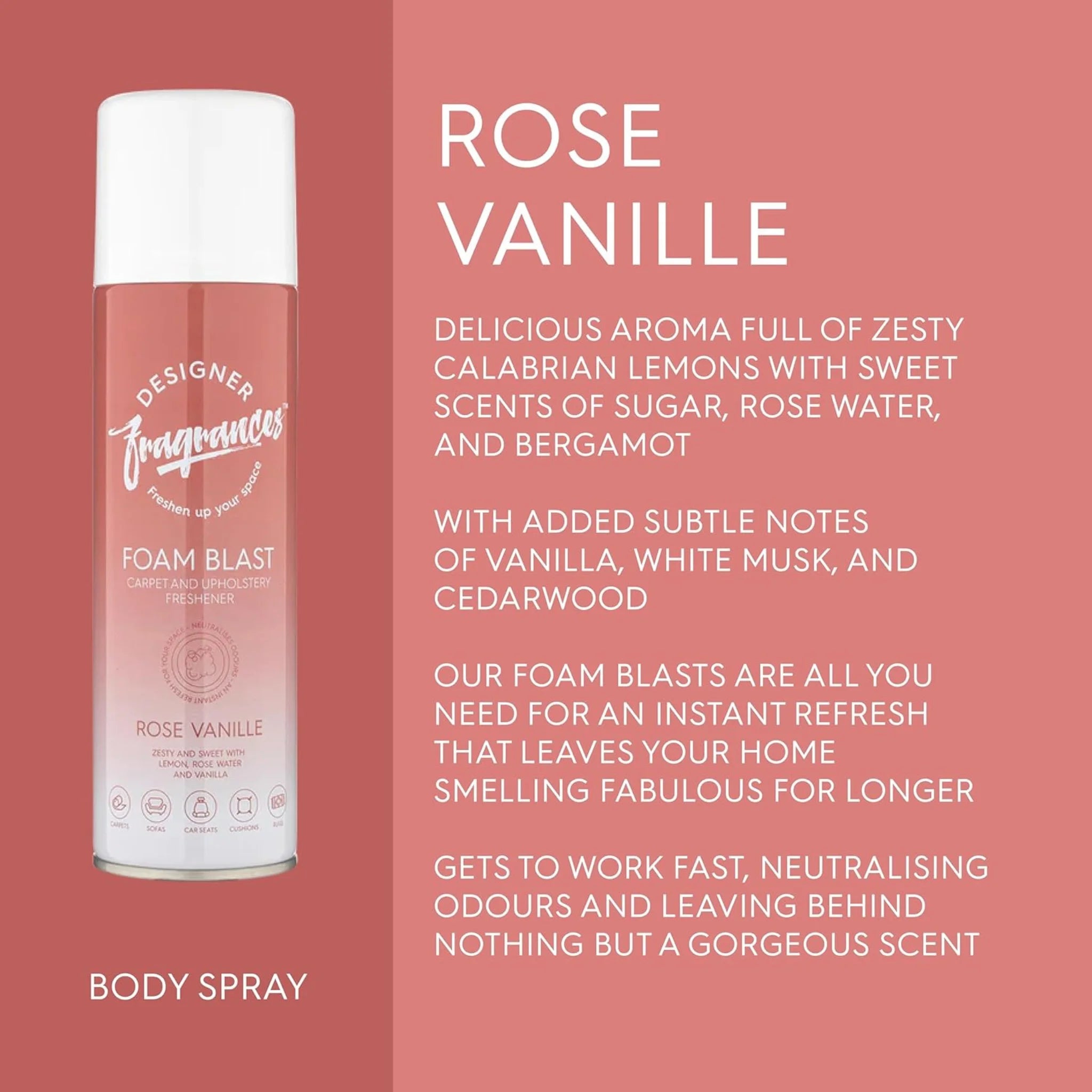 Rose Vanille Foam Freshener 4 Pack – 300ml Carpet Spray