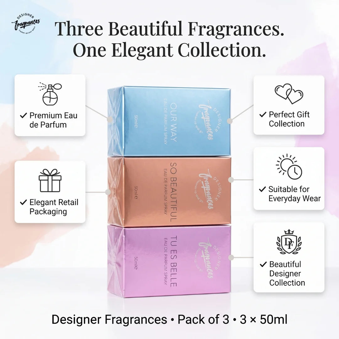 Women's Eau De Parfum Collection | Our Way, So Beautiful & Tu Es Belle | 3 x 50ml Luxury Perfume Gift Set